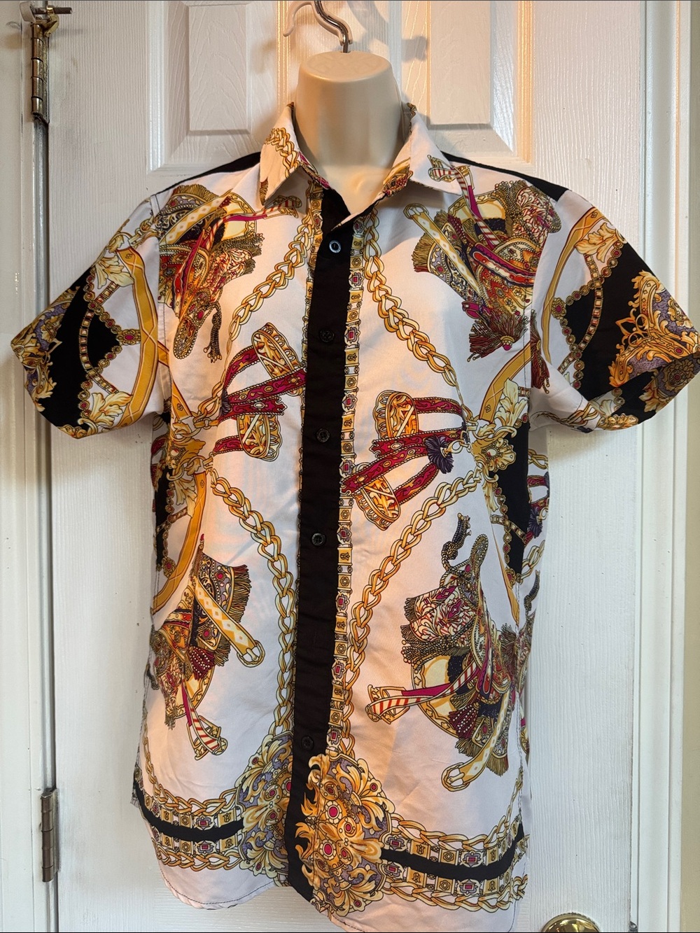 Enrico Rossini designer men button-down short sleeve with baroque print M/M